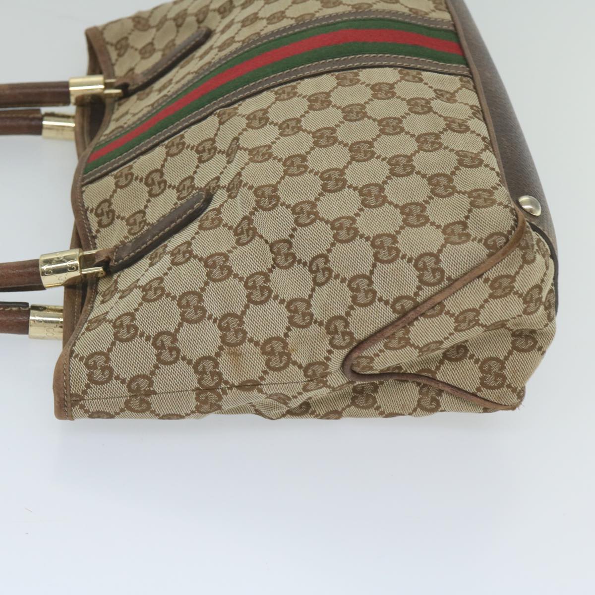 GUCCI GG Canvas Web Sherry Line Tote Bag Beige Red Green 161717 Auth 61031