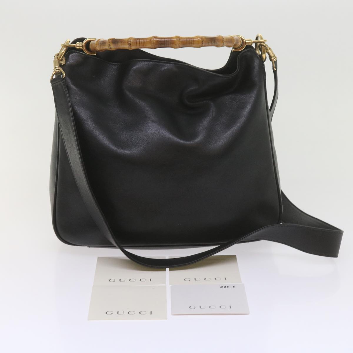 GUCCI Bamboo Shoulder Bag Leather Black 001 1638 Auth 61056