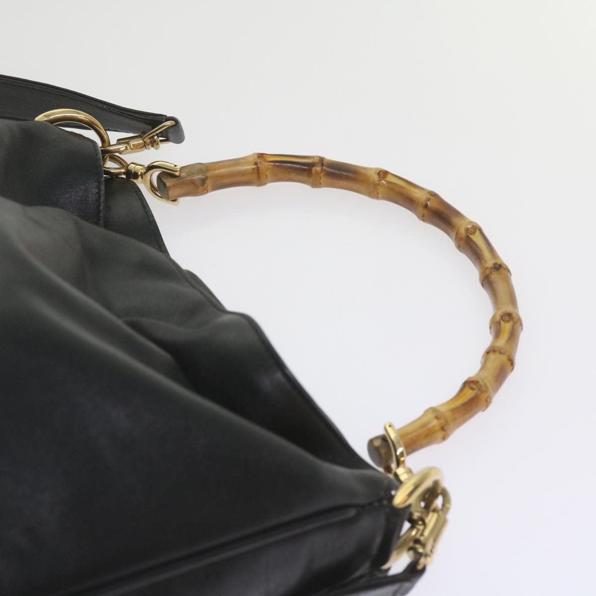 GUCCI Bamboo Shoulder Bag Leather Black 001 1638 Auth 61056