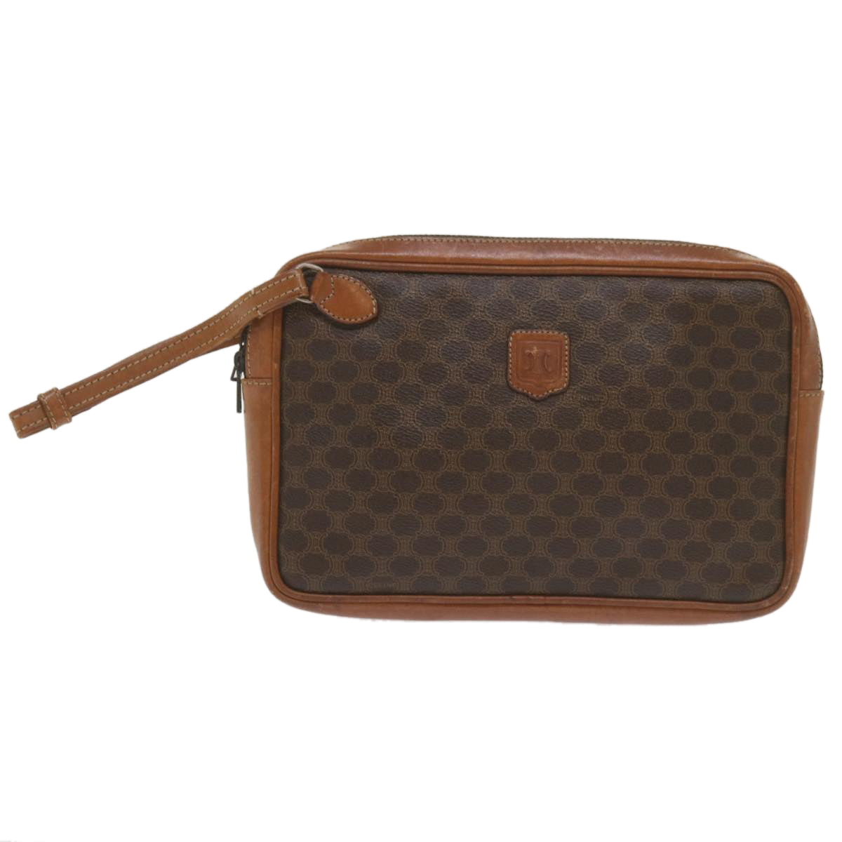 CELINE Macadam Canvas Clutch Bag PVC Leather Brown Auth 61062 - 0