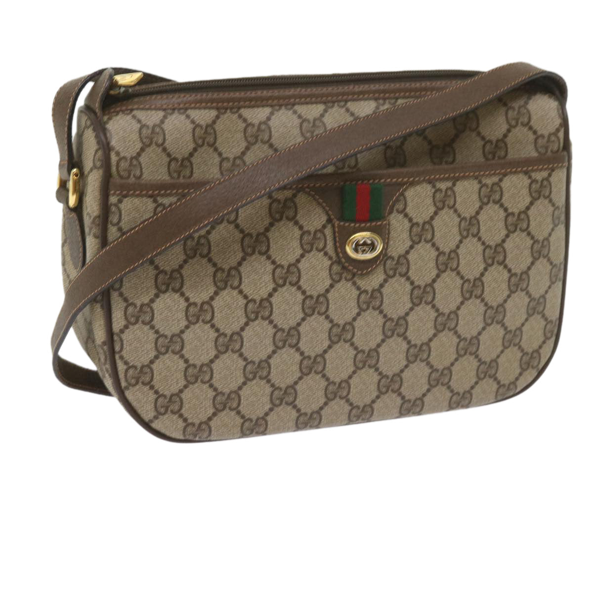 GUCCI GG Supreme Web Sherry Line Shoulder Bag Beige Red 89 02 077 Auth 61063