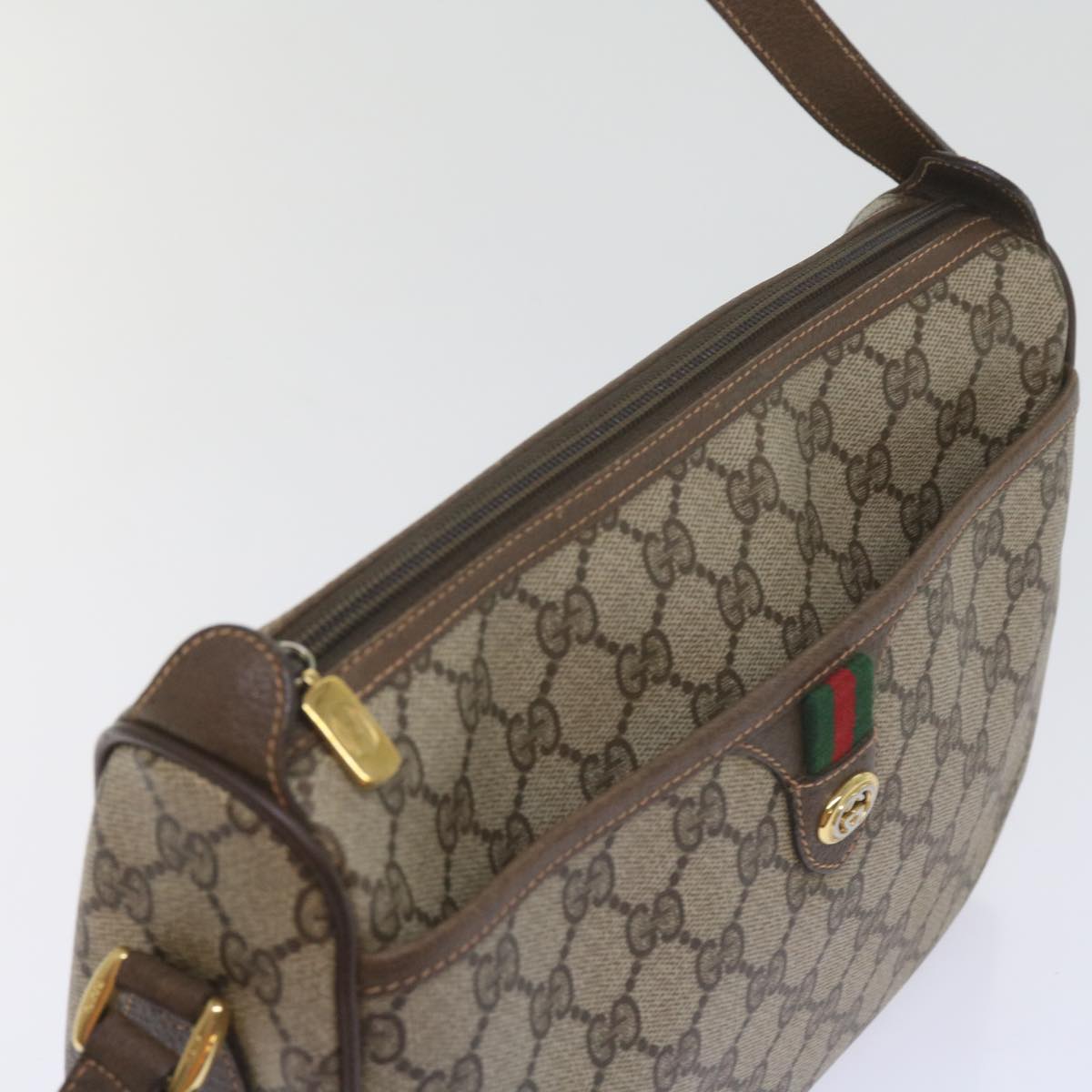 GUCCI GG Supreme Web Sherry Line Shoulder Bag Beige Red 89 02 077 Auth 61063