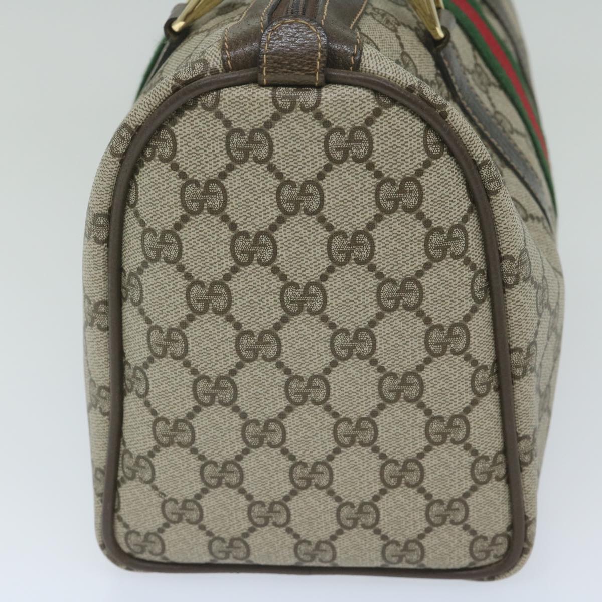 GUCCI GG Canvas Web Sherry Line Boston Bag PVC Beige Green Red Auth 61067