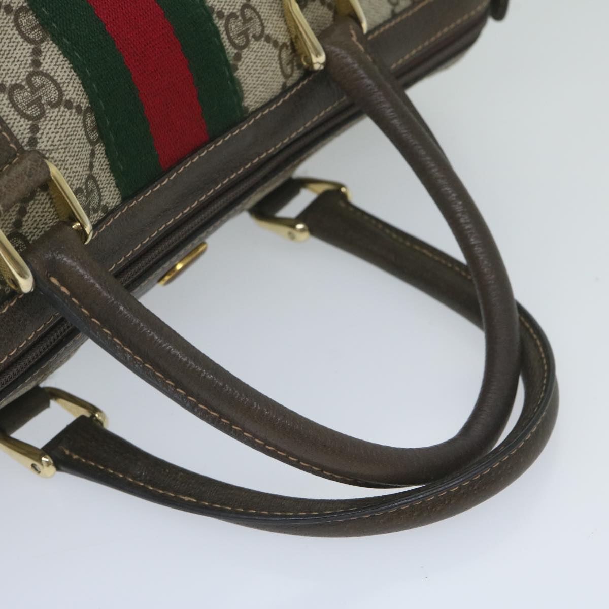 GUCCI GG Canvas Web Sherry Line Boston Bag PVC Beige Green Red Auth 61067