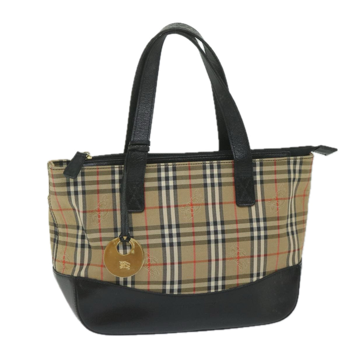 BURBERRY Nova Check Hand Bag Canvas Beige Black Auth 61096