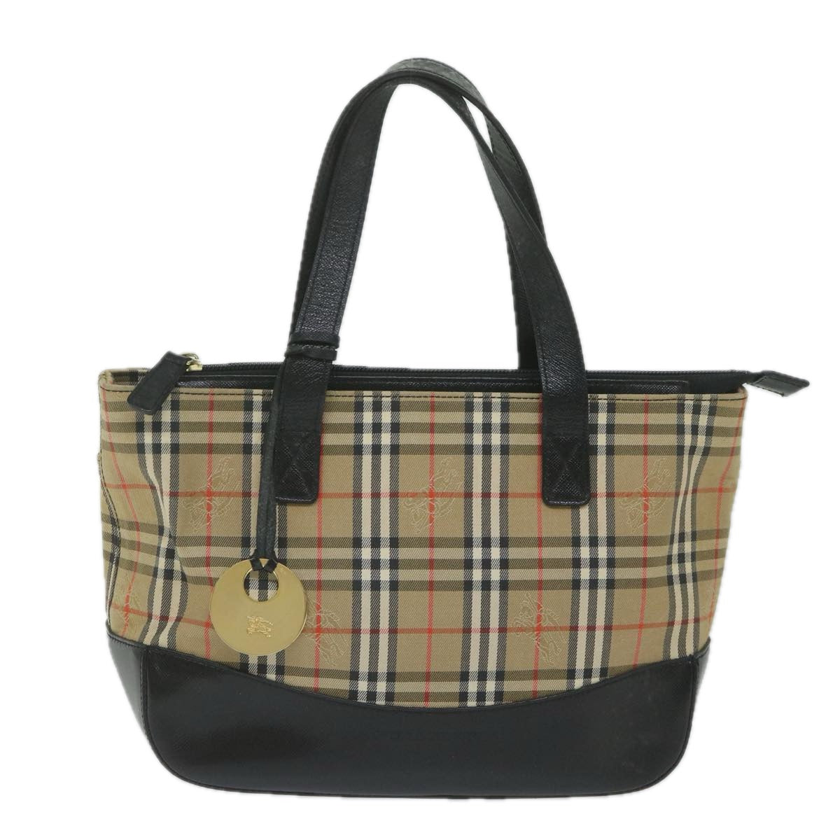 BURBERRY Nova Check Hand Bag Canvas Beige Black Auth 61096