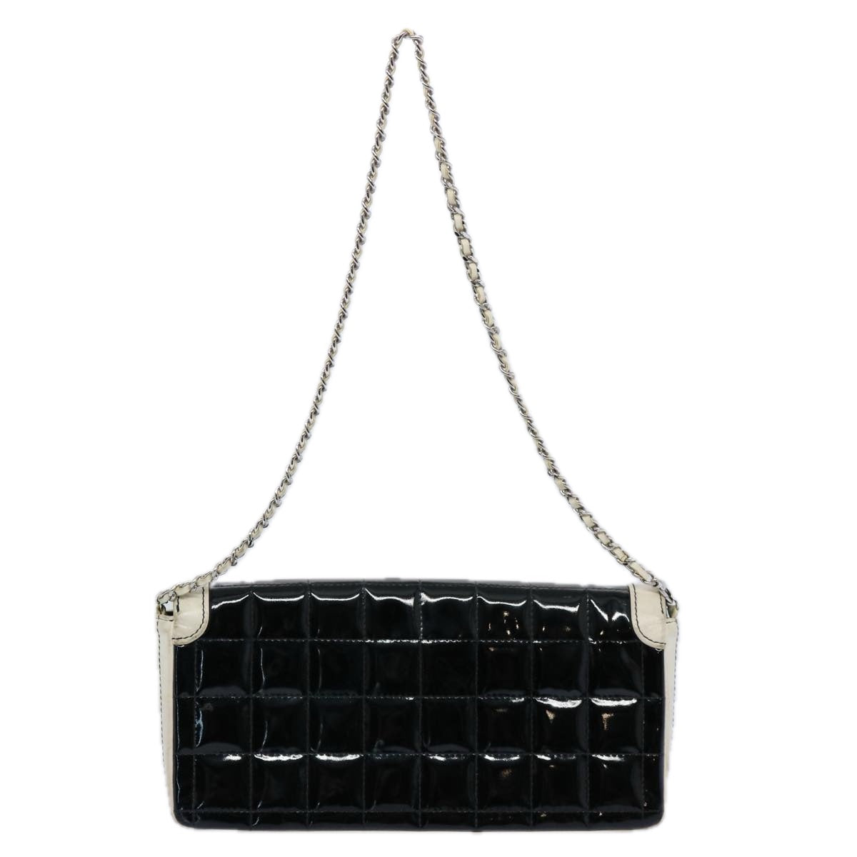 CHANEL Choco Bar Turn Lock Chain Shoulder Bag Patent leather Black CC Auth 61099 - 0