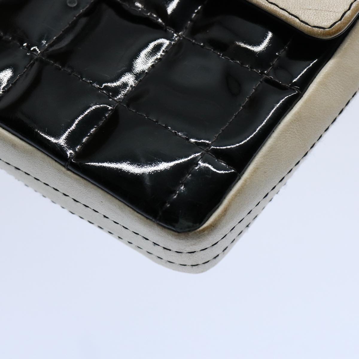 CHANEL Choco Bar Turn Lock Chain Shoulder Bag Patent leather Black CC Auth 61099