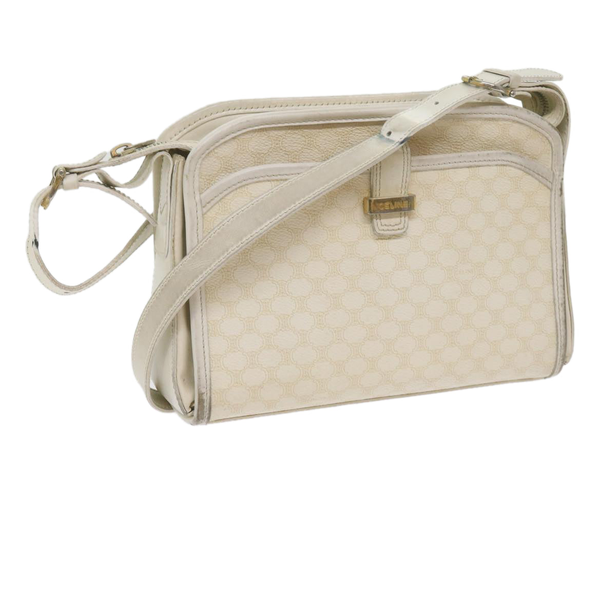 CELINE Macadam Canvas Shoulder Bag PVC Leather White Auth 61105