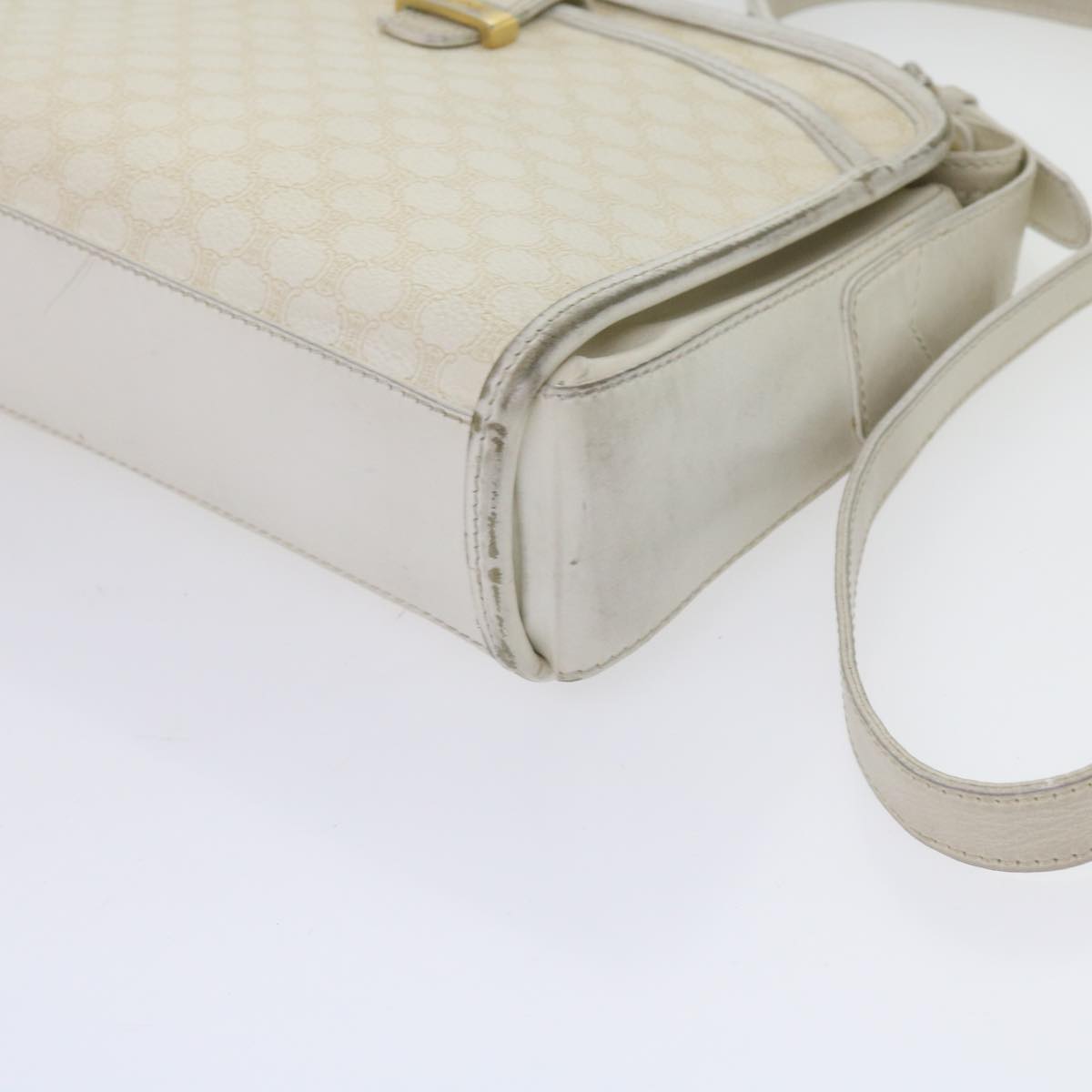 CELINE Macadam Canvas Shoulder Bag PVC Leather White Auth 61105