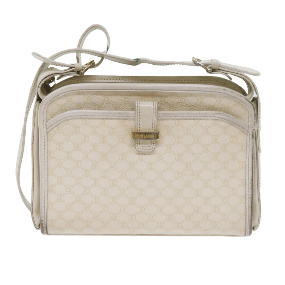 CELINE Macadam Canvas Shoulder Bag PVC Leather White Auth 61105 - 0