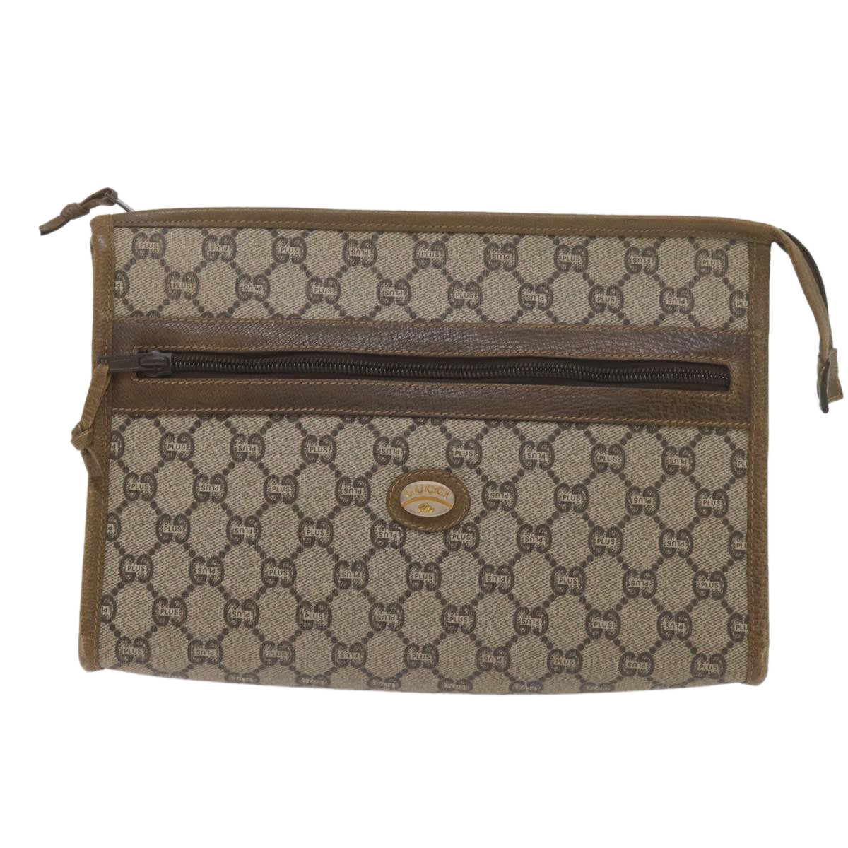 GUCCI GG Plus Supreme Clutch Bag PVC Leather Beige Auth 61108