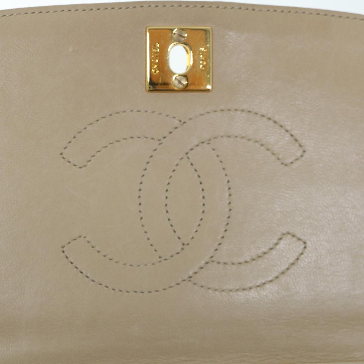 CHANEL Turn Lock Half Moon Chain Shoulder Bag Lamb Skin Beige CC Auth 61109