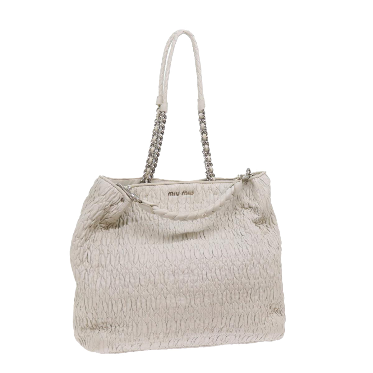 Miu Miu Materasse Chain Tote Bag Leather White Auth 61115