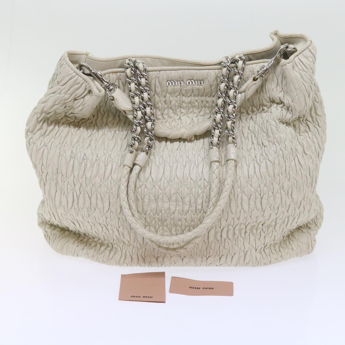 Miu Miu Materasse Chain Tote Bag Leather White Auth 61115