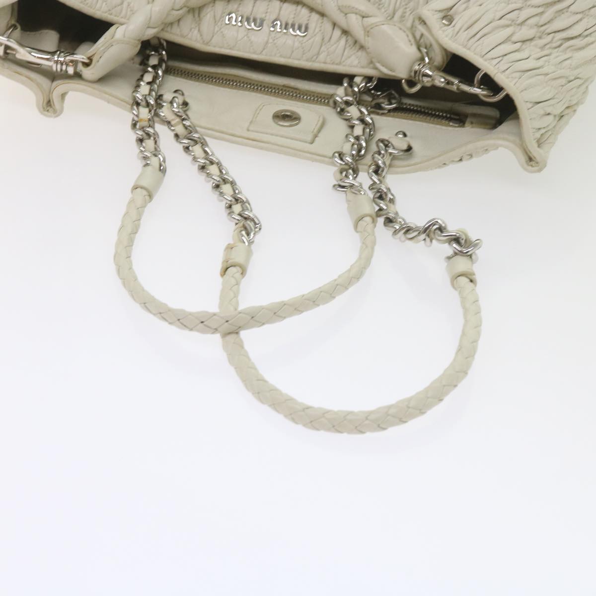 Miu Miu Materasse Chain Tote Bag Leather White Auth 61115