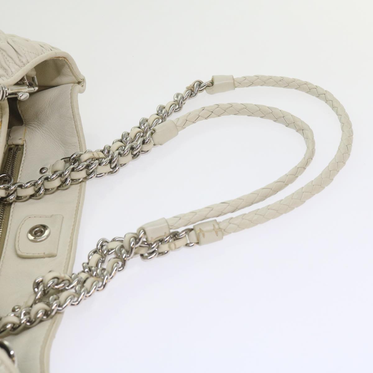 Miu Miu Materasse Chain Tote Bag Leather White Auth 61115