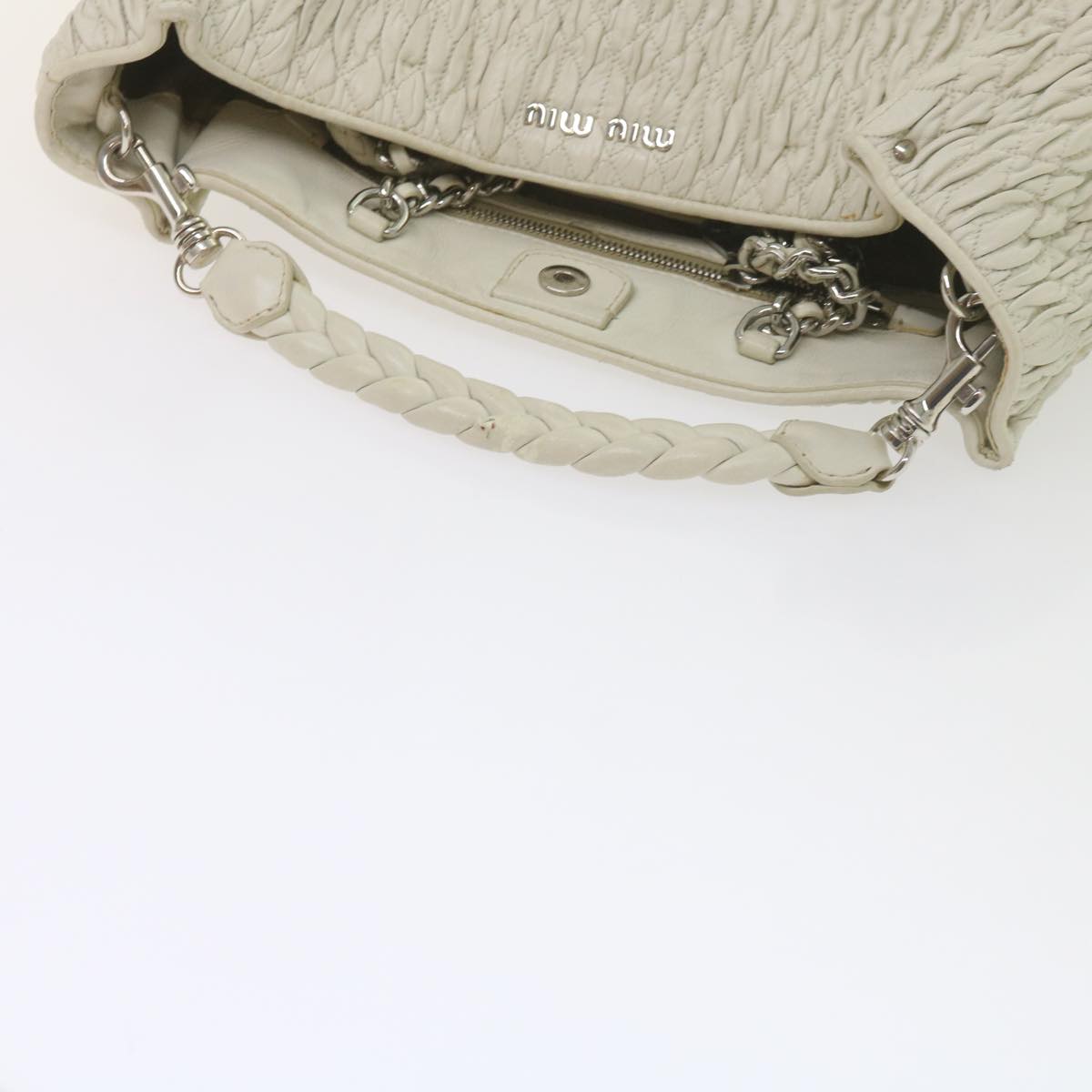 Miu Miu Materasse Chain Tote Bag Leather White Auth 61115