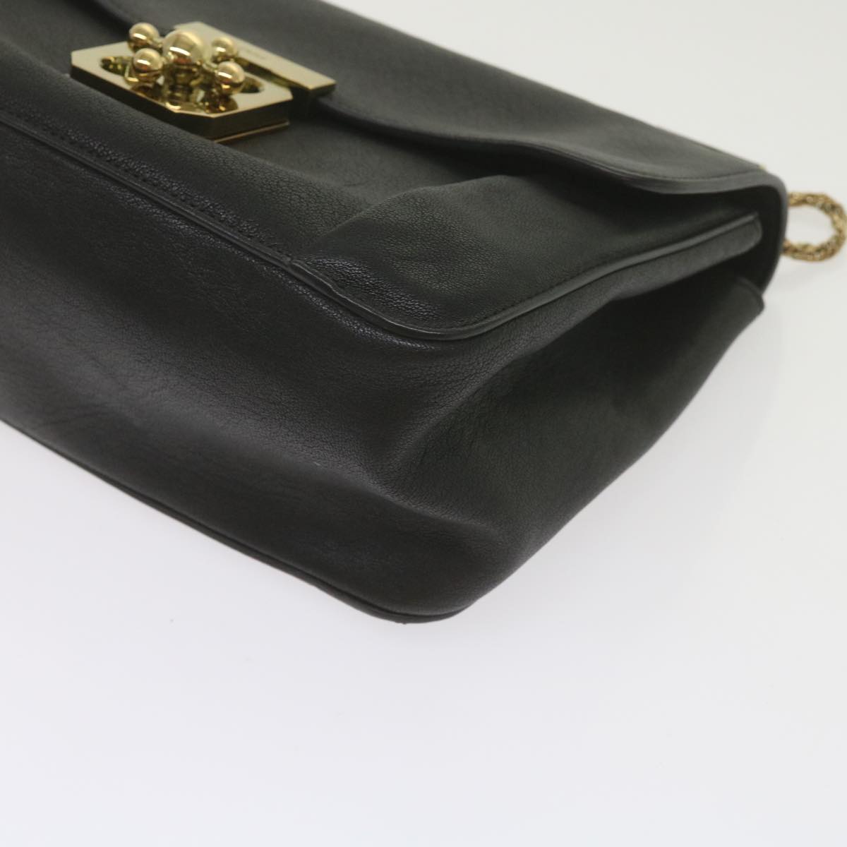 Chloe Chain Elsie Shoulder Bag Leather Black Auth 61128
