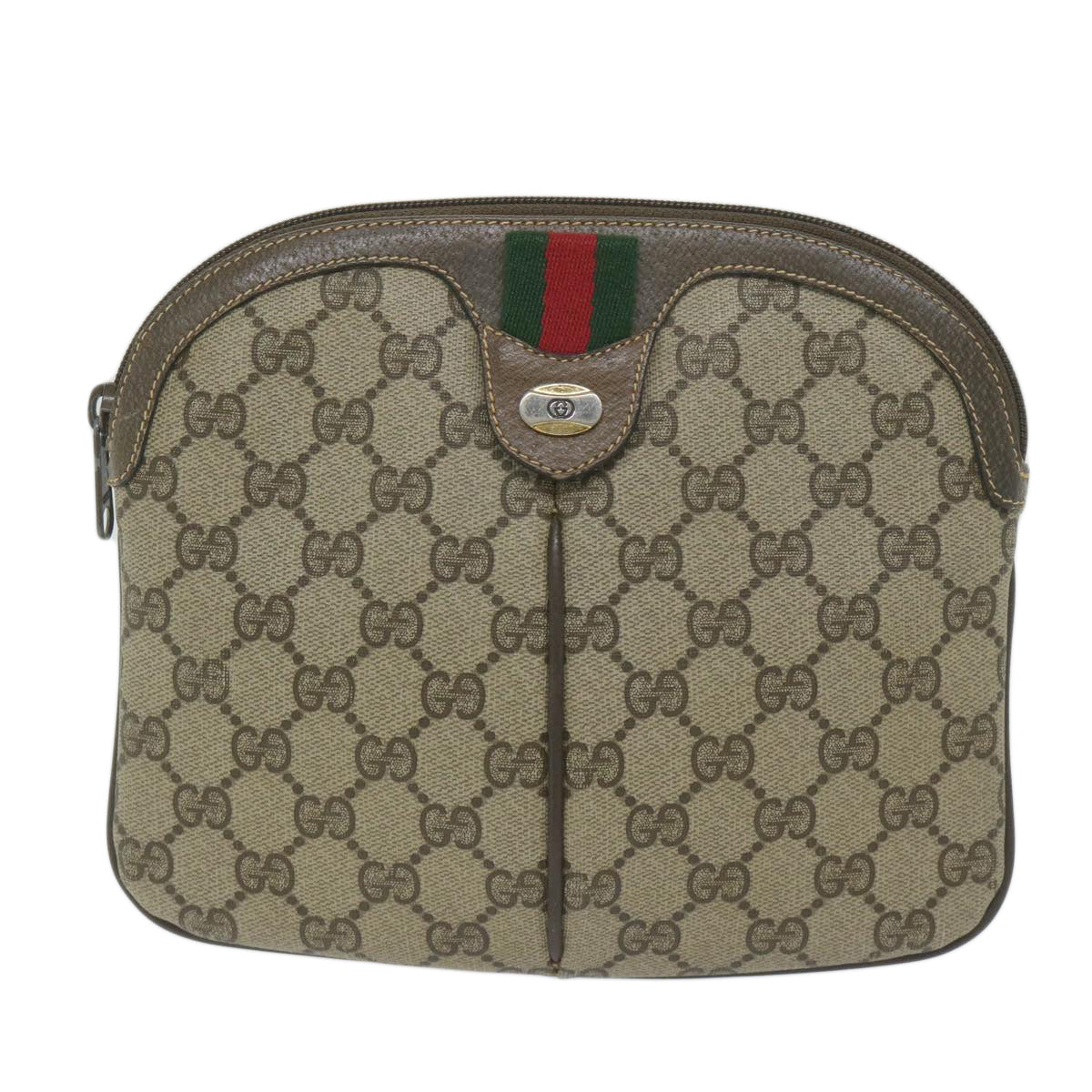 GUCCI GG Canvas Web Sherry Line Shoulder Bag PVC Beige Green Red Auth 61211