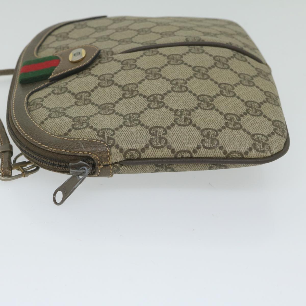 GUCCI GG Canvas Web Sherry Line Shoulder Bag PVC Beige Green Red Auth 61211