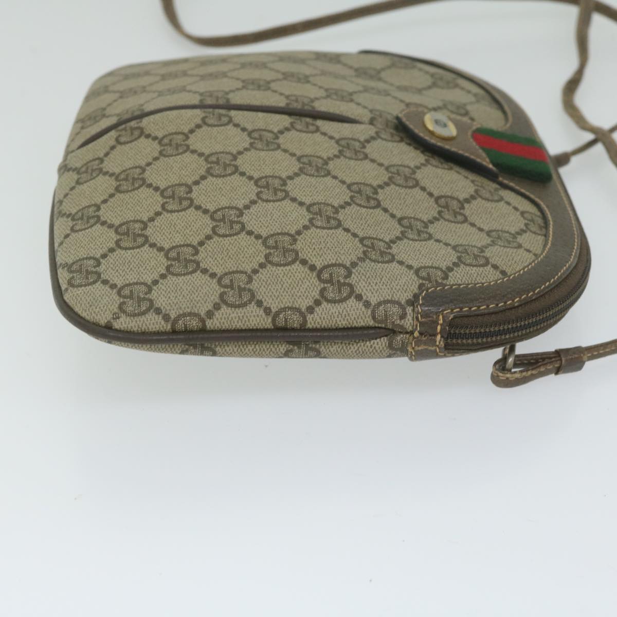 GUCCI GG Canvas Web Sherry Line Shoulder Bag PVC Beige Green Red Auth 61211