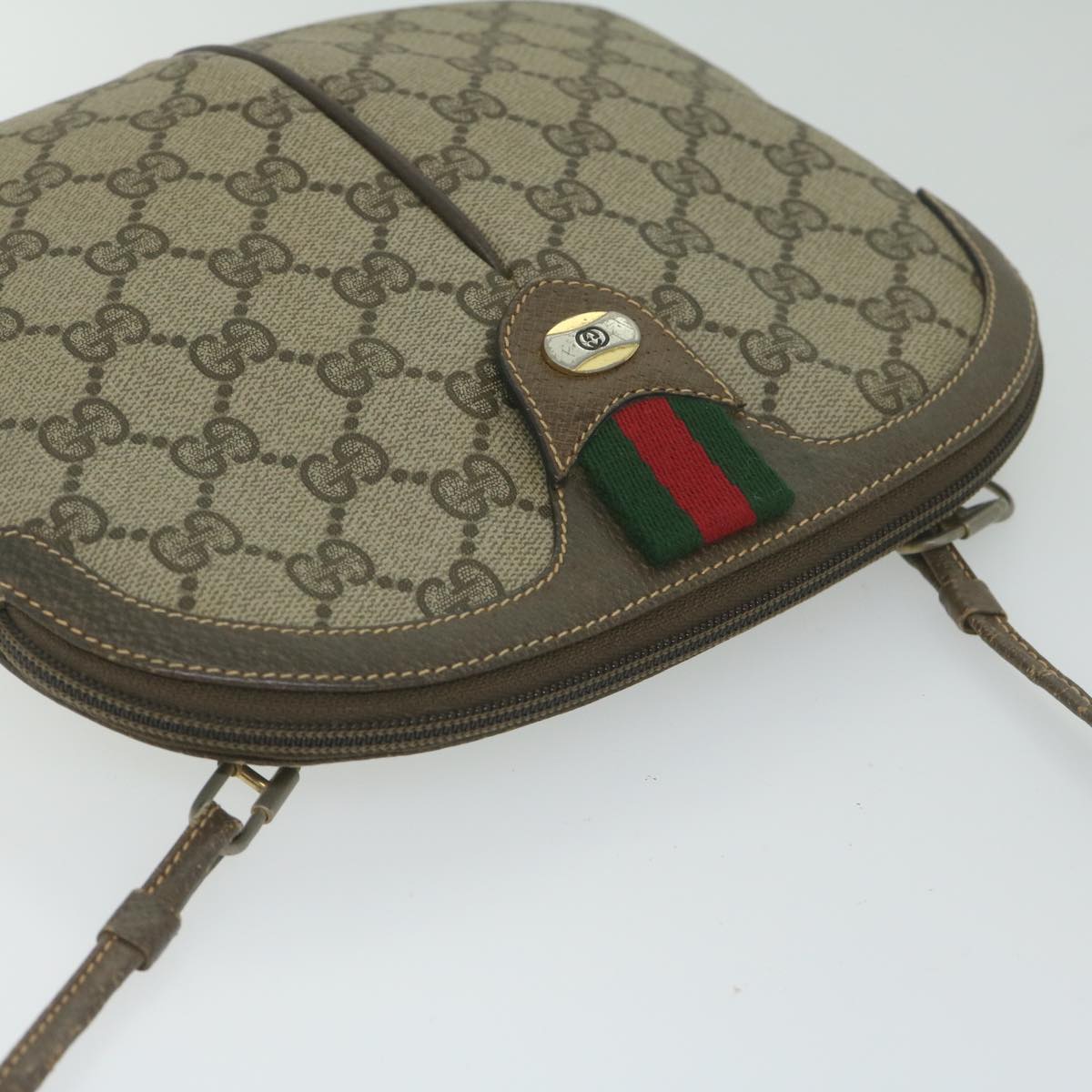 GUCCI GG Canvas Web Sherry Line Shoulder Bag PVC Beige Green Red Auth 61211