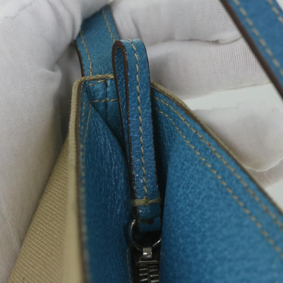 PRADA Shoulder Bag Canvas Beige Light Blue Auth 61240