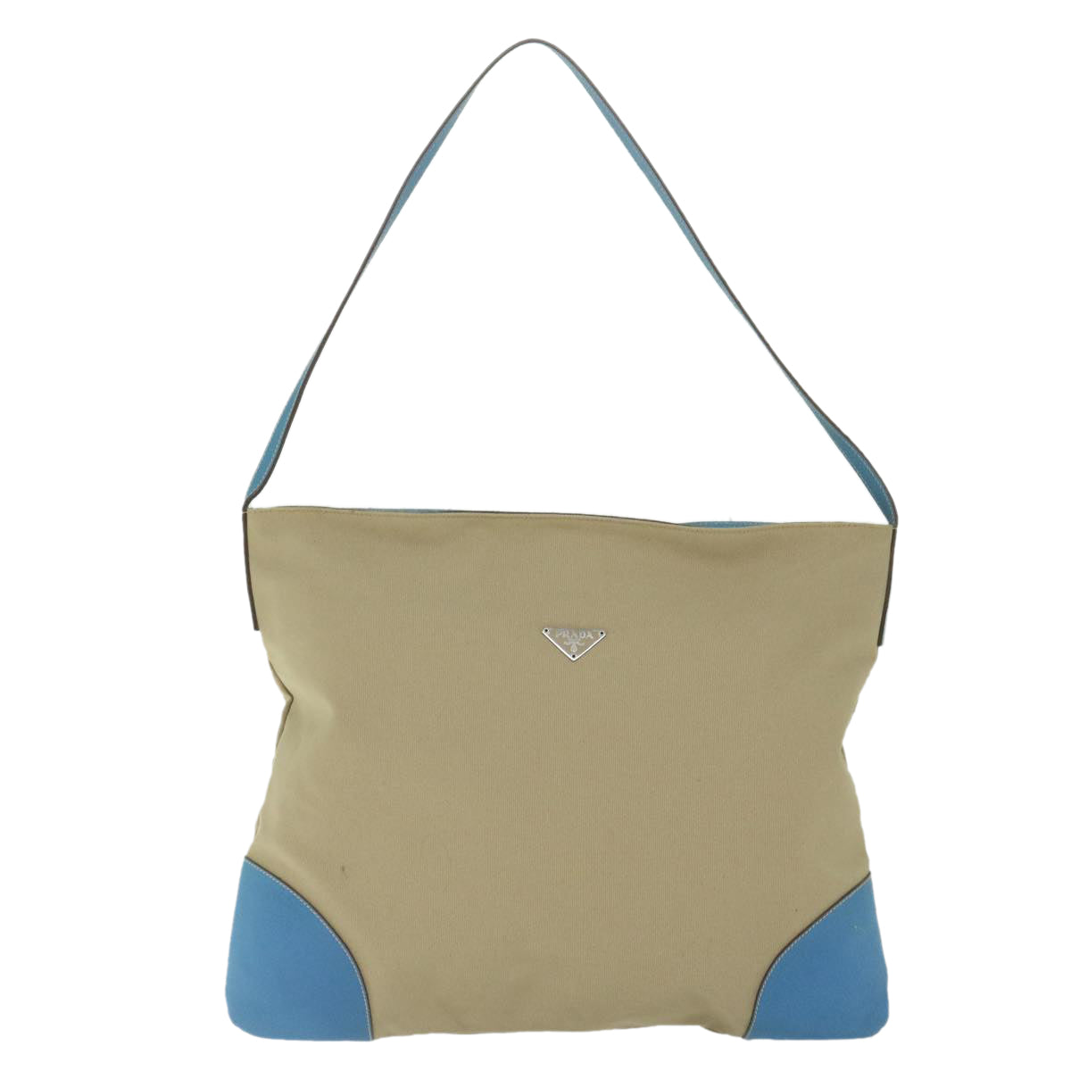 PRADA Shoulder Bag Canvas Beige Light Blue Auth 61240