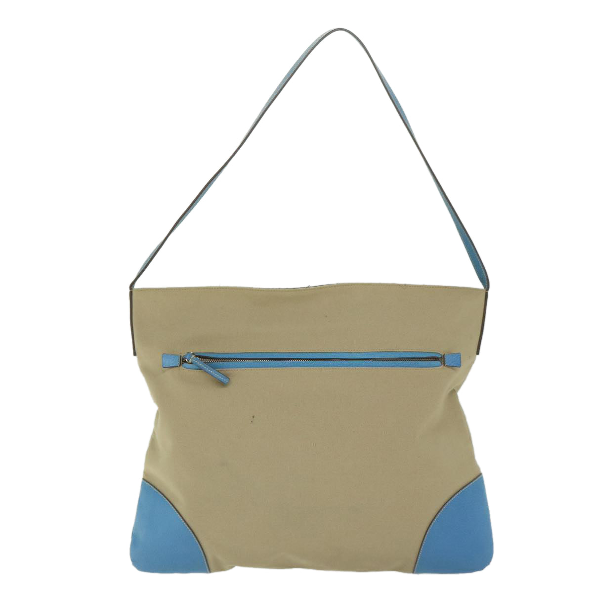 PRADA Shoulder Bag Canvas Beige Light Blue Auth 61240