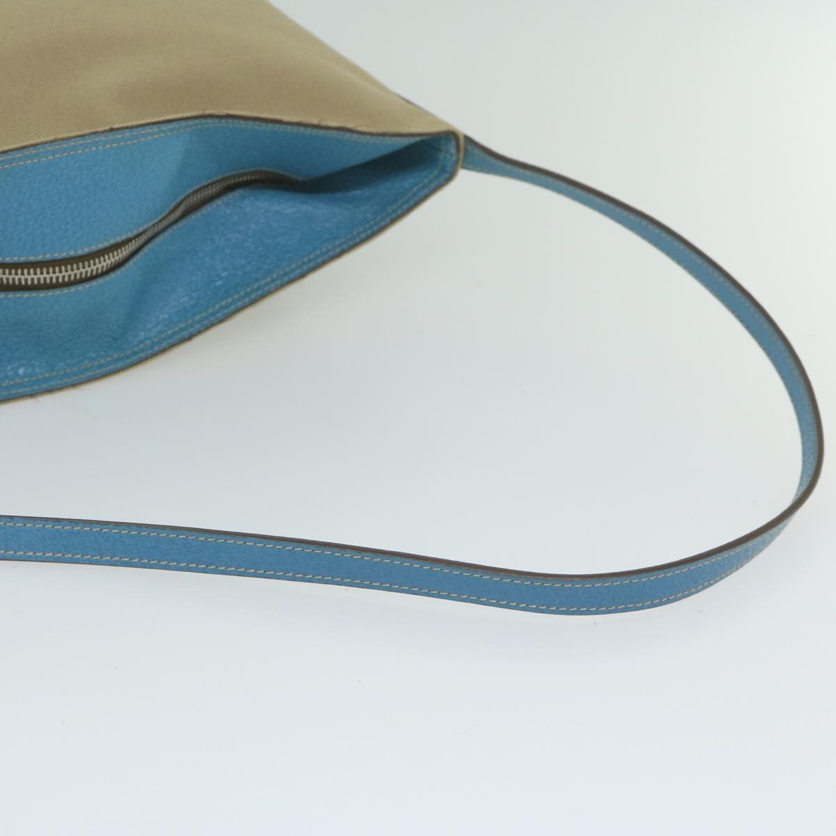 PRADA Shoulder Bag Canvas Beige Light Blue Auth 61240