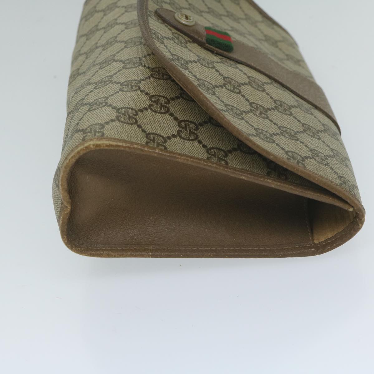 GUCCI GG Canvas Web Sherry Line Clutch Bag PVC Beige Green Red Auth 61258