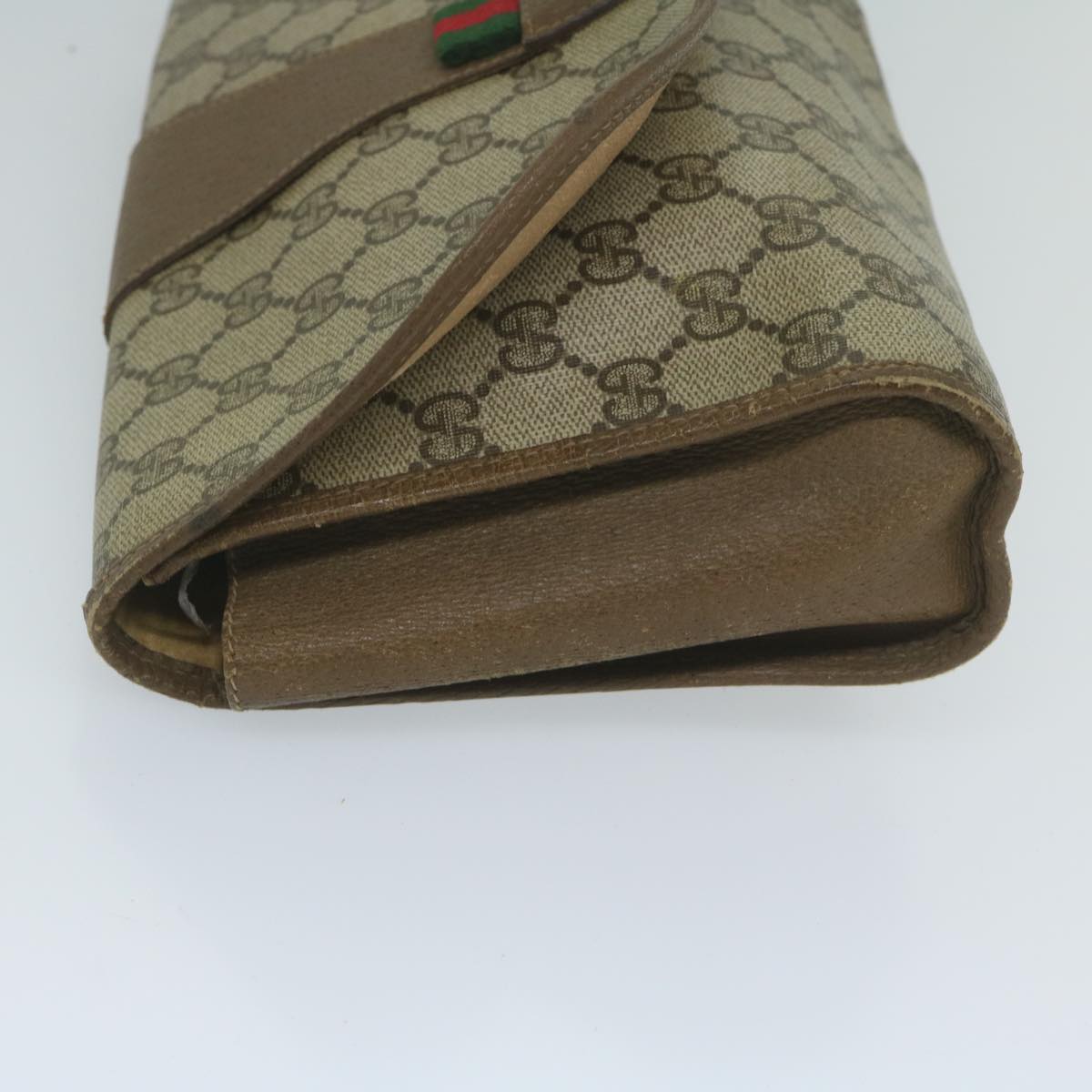 GUCCI GG Canvas Web Sherry Line Clutch Bag PVC Beige Green Red Auth 61258