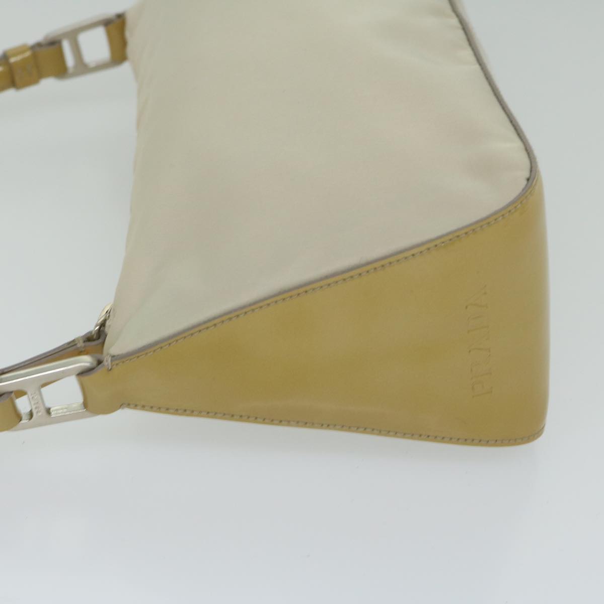 PRADA Shoulder Bag Nylon Enamel Beige Auth 61325