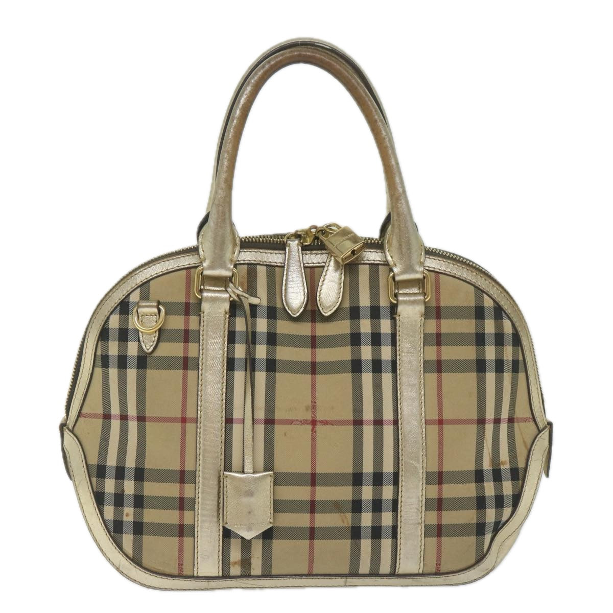 BURBERRY Nova Check Hand Bag Nylon Canvas Beige Auth 61344