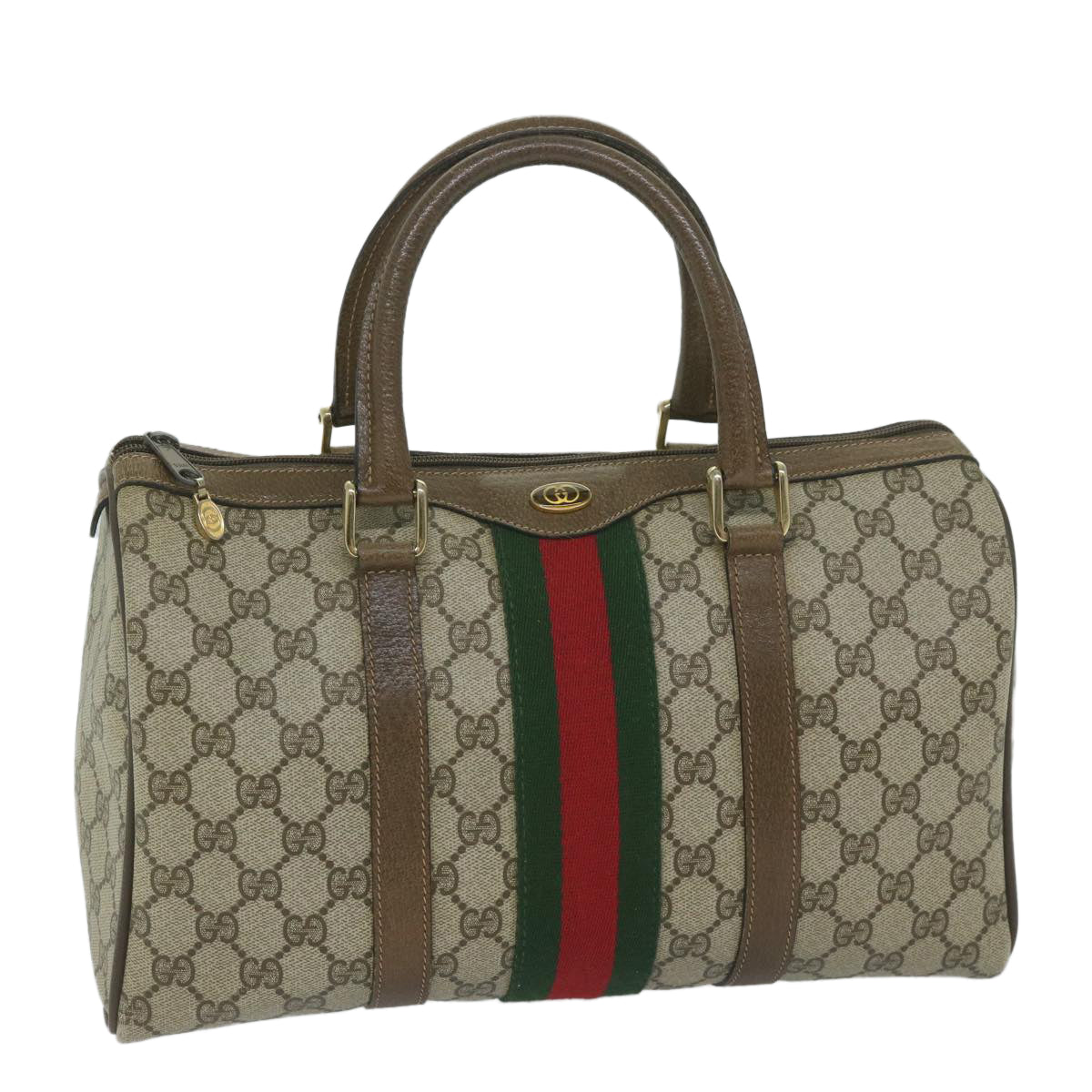 GUCCI GG Canvas Web Sherry Line Hand Bag PVC Beige Red Green Auth 61347