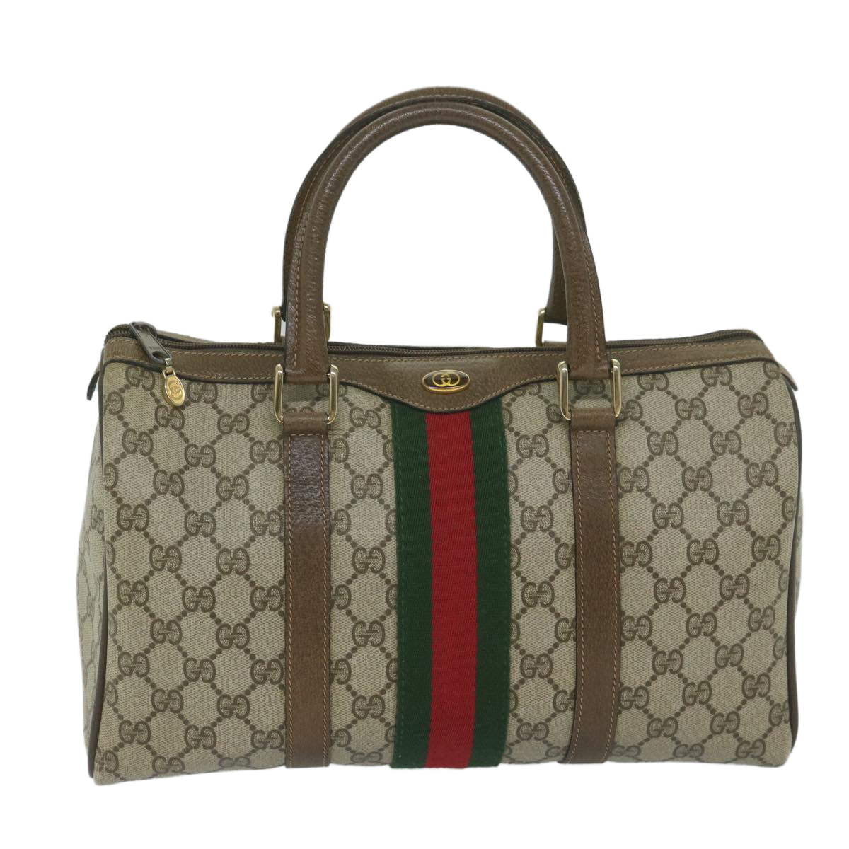 GUCCI GG Canvas Web Sherry Line Hand Bag PVC Beige Red Green Auth 61347