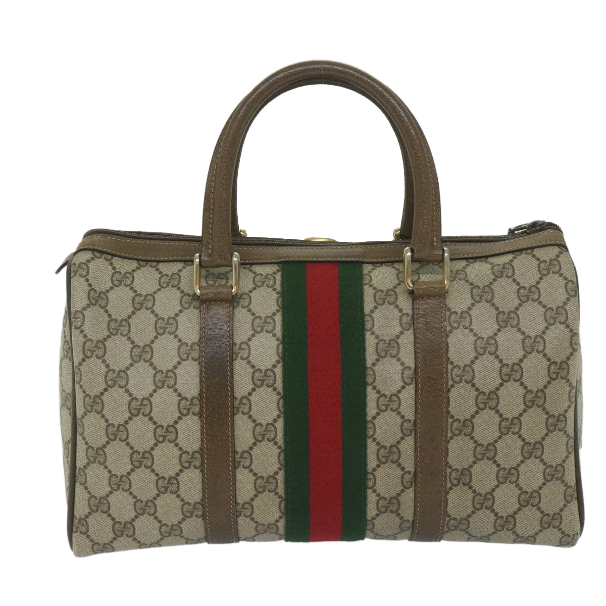 GUCCI GG Canvas Web Sherry Line Hand Bag PVC Beige Red Green Auth 61347 - 0