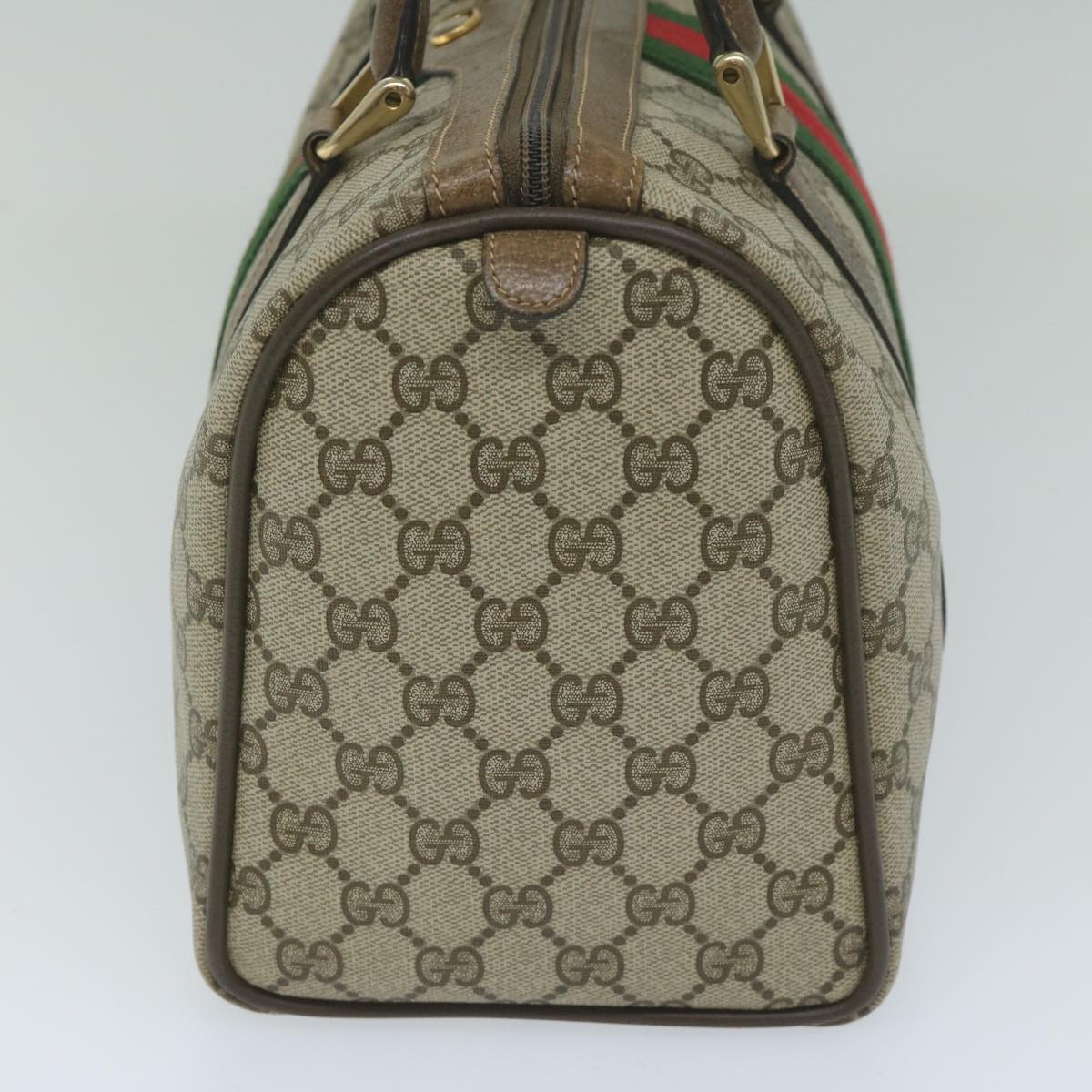 GUCCI GG Canvas Web Sherry Line Hand Bag PVC Beige Red Green Auth 61347