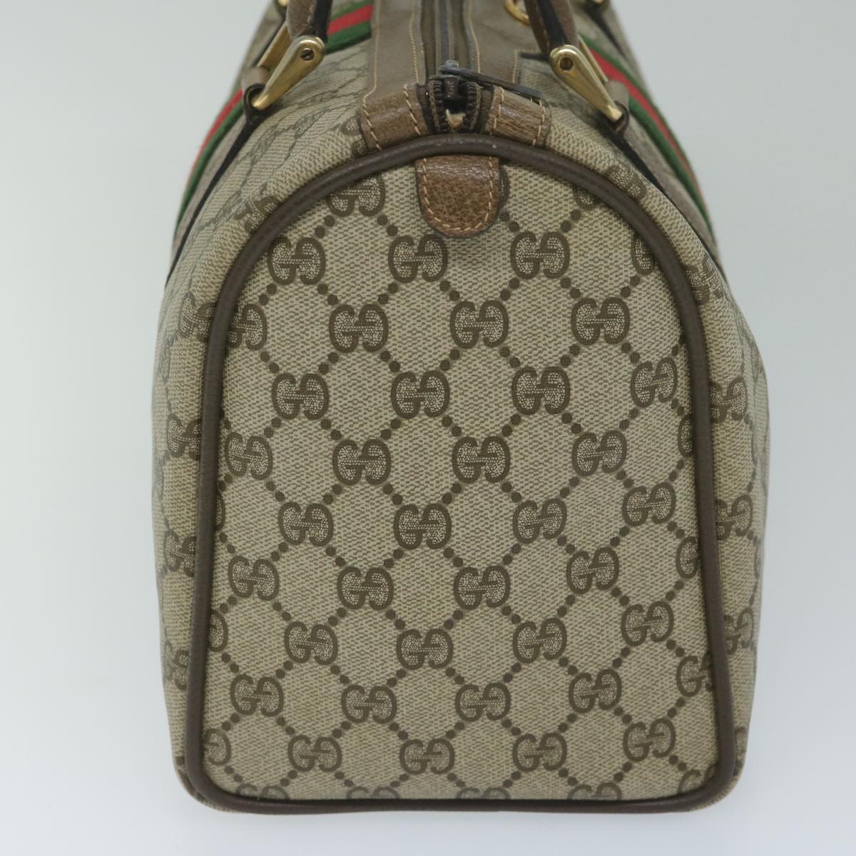 GUCCI GG Canvas Web Sherry Line Hand Bag PVC Beige Red Green Auth 61347