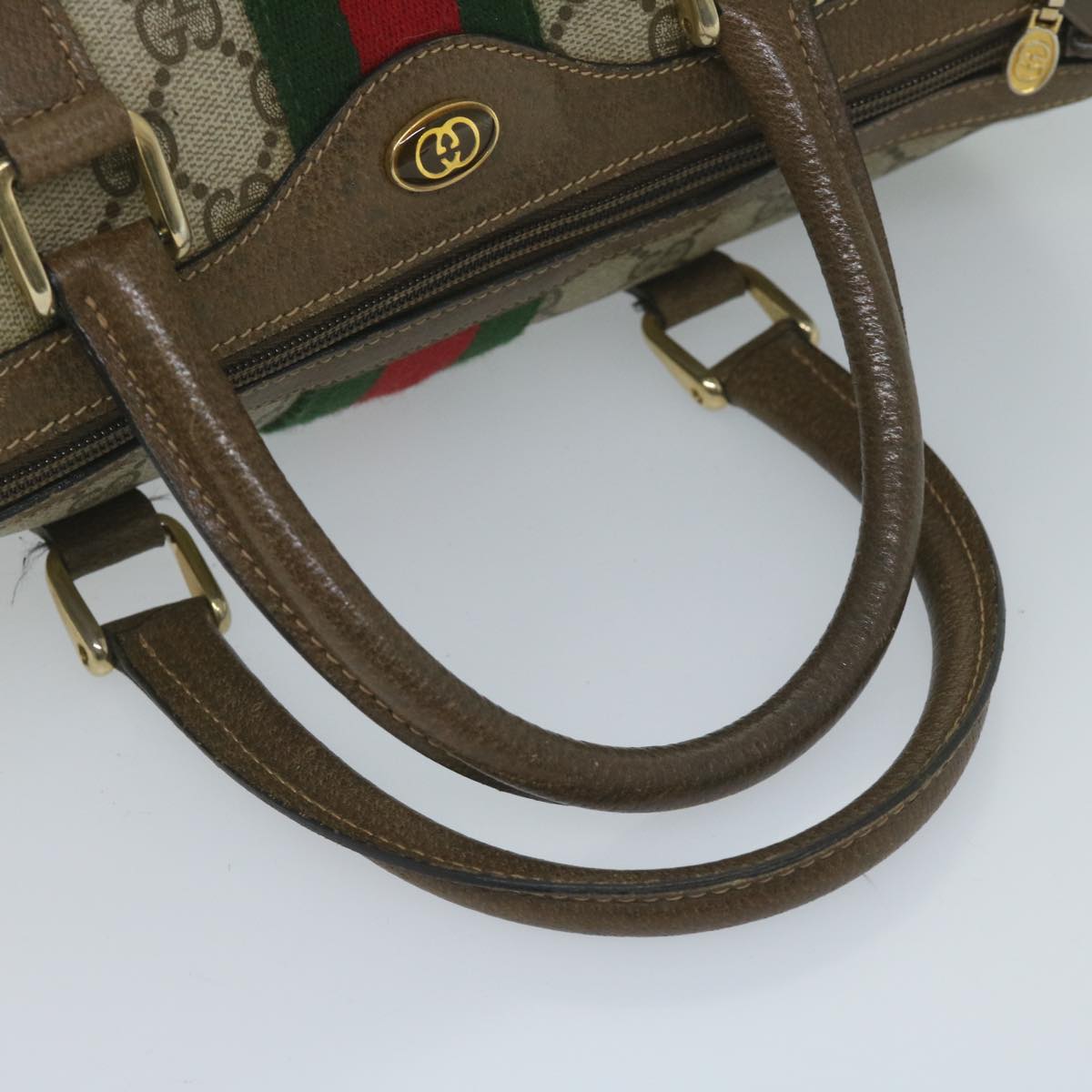 GUCCI GG Canvas Web Sherry Line Hand Bag PVC Beige Red Green Auth 61347