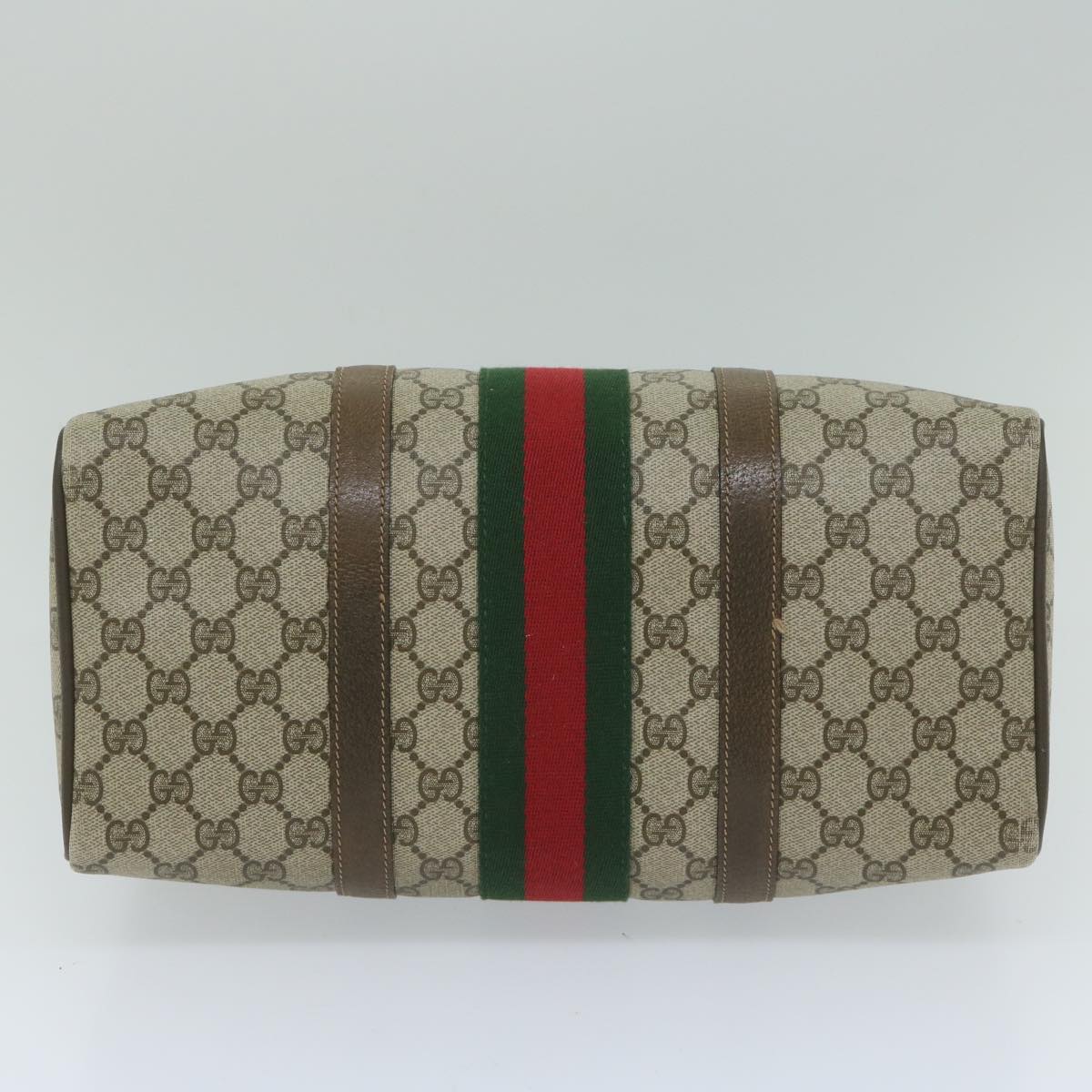 GUCCI GG Canvas Web Sherry Line Hand Bag PVC Beige Red Green Auth 61347