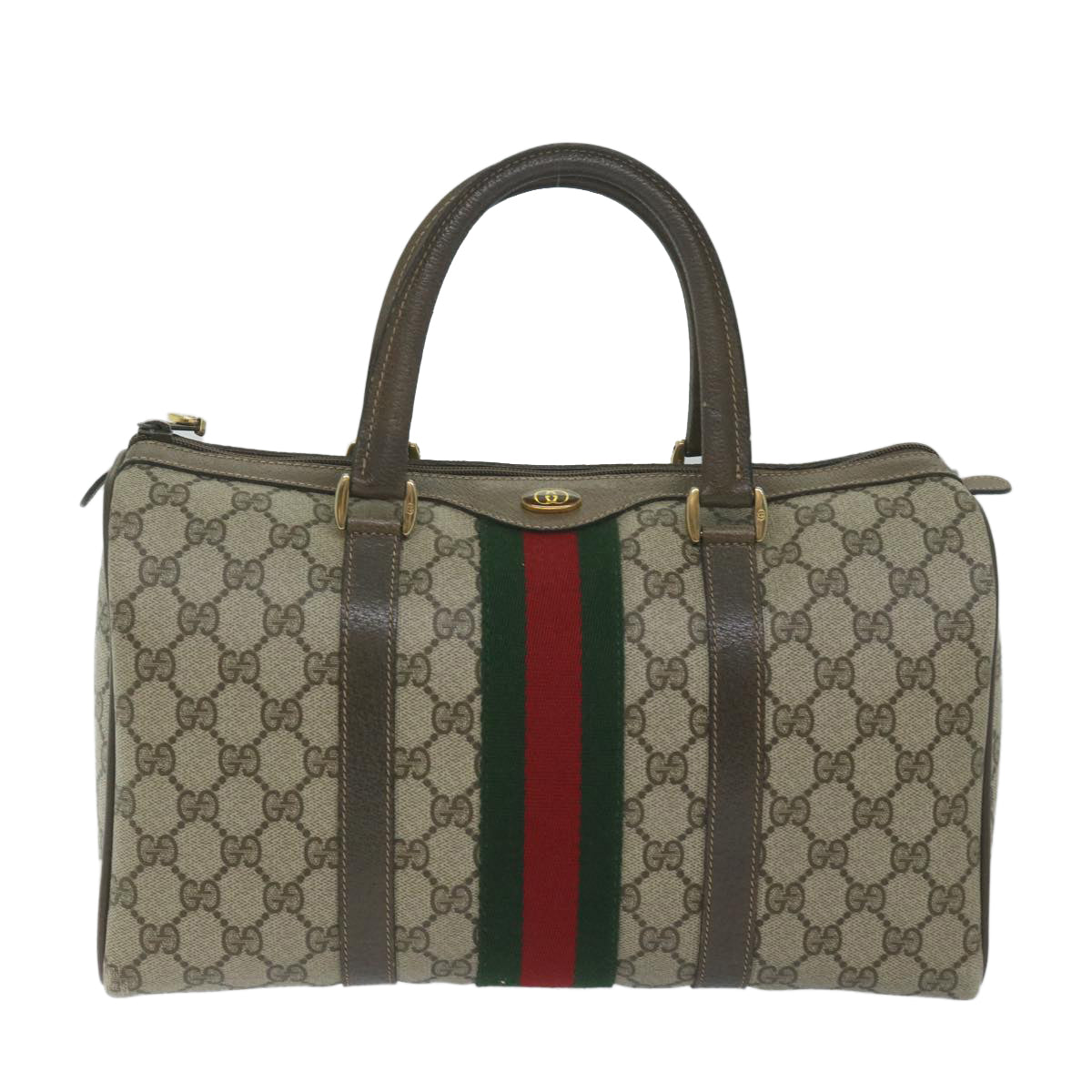 GUCCI GG Canvas Web Sherry Line Hand Bag PVC Beige Red Green Auth 61348