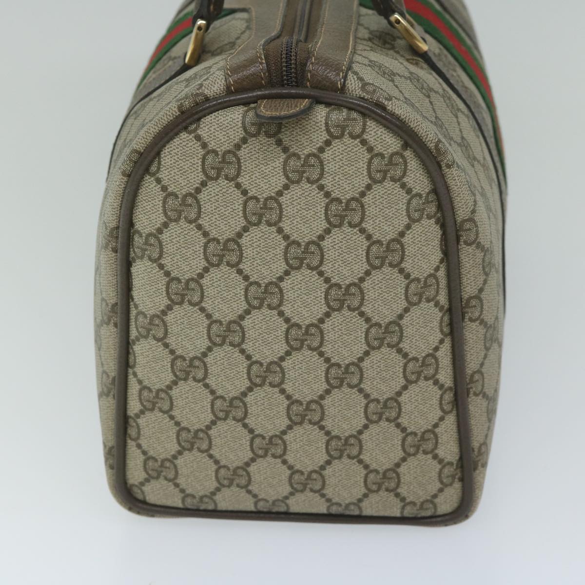 GUCCI GG Canvas Web Sherry Line Hand Bag PVC Beige Red Green Auth 61348