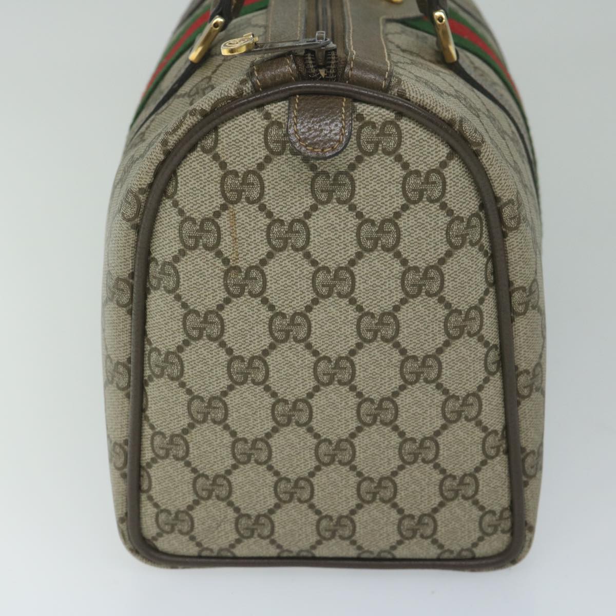 GUCCI GG Canvas Web Sherry Line Hand Bag PVC Beige Red Green Auth 61348