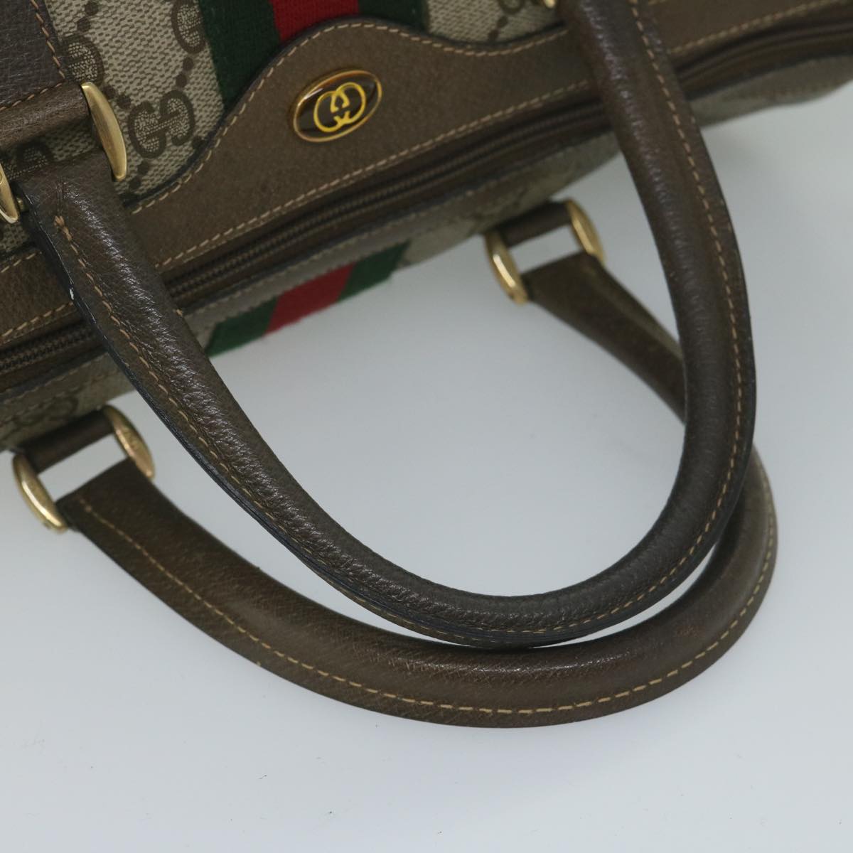 GUCCI GG Canvas Web Sherry Line Hand Bag PVC Beige Red Green Auth 61348