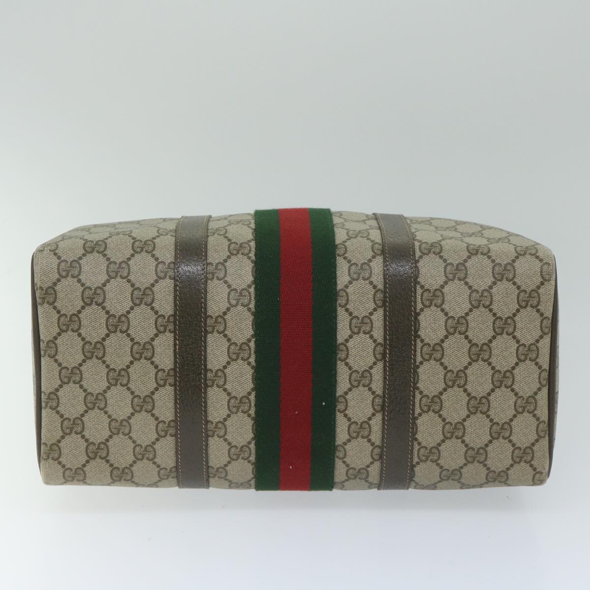 GUCCI GG Canvas Web Sherry Line Hand Bag PVC Beige Red Green Auth 61348