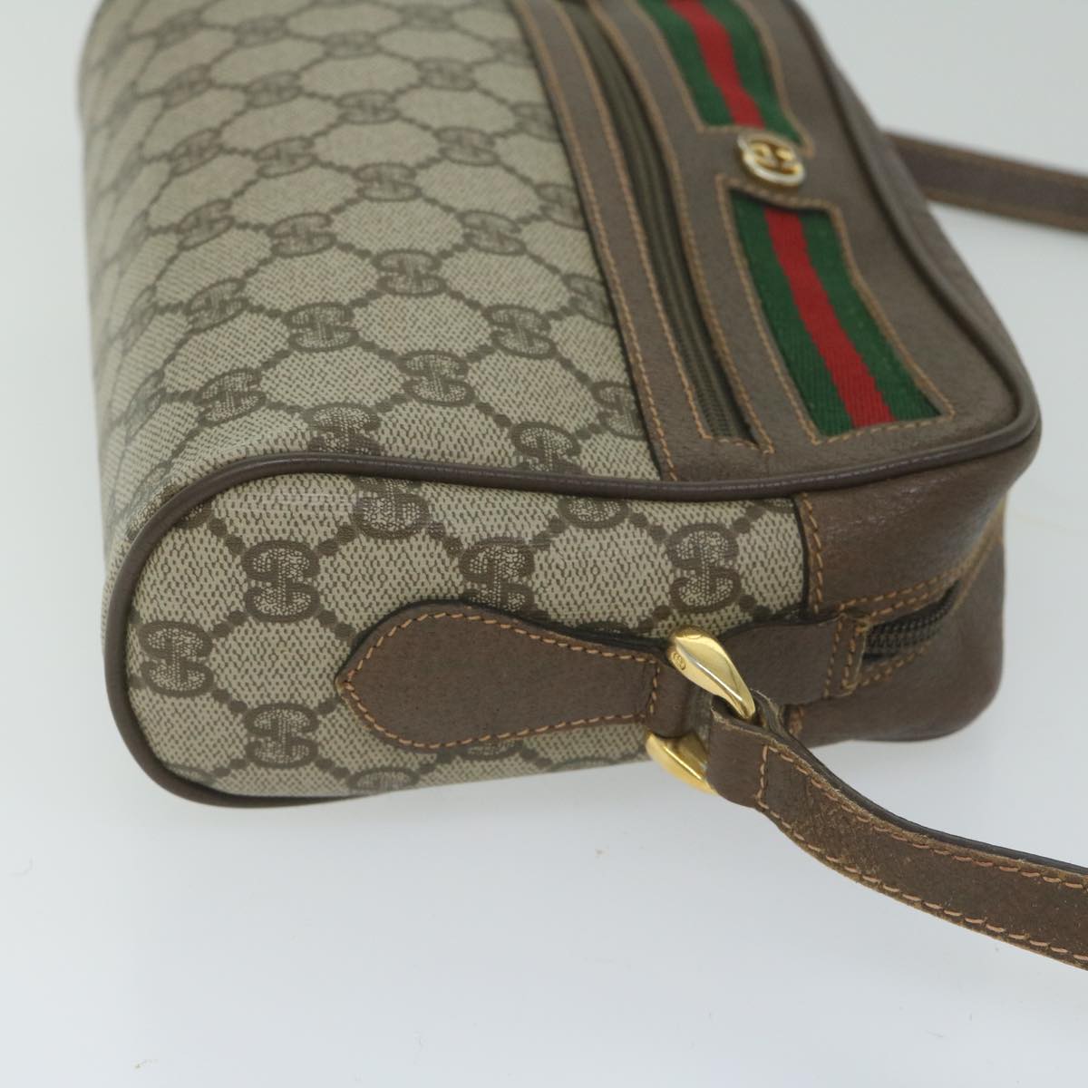 GUCCI GG Canvas Web Sherry Line Shoulder Bag PVC Beige Red Green Auth 61350