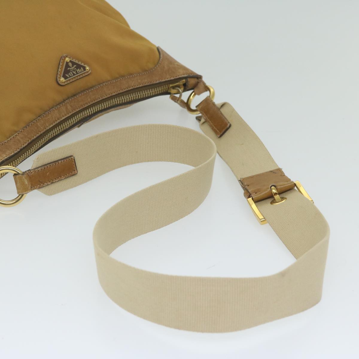 PRADA Shoulder Bag Nylon Beige Auth 61412