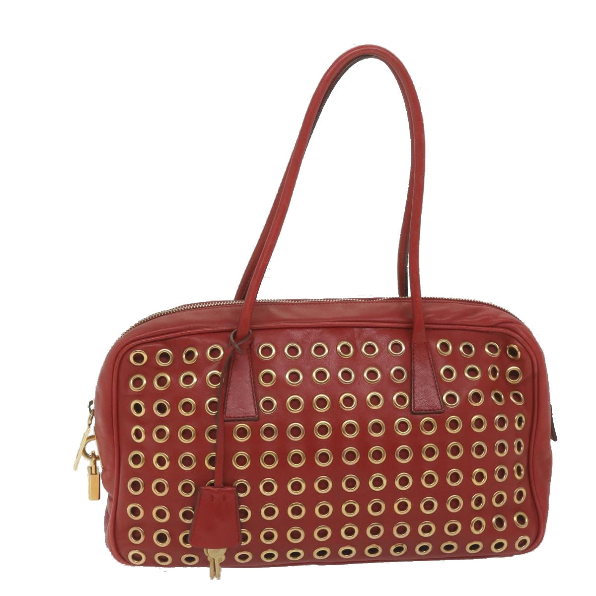 PRADA Hand Bag Leather Red Auth 61414